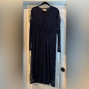 Meaneor Chic Long Sleeve Navy Lace Dress